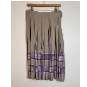 Vintage Pendleton Sophisticates Pleated Plaid Midi Skirt Women 14 Tan Purple